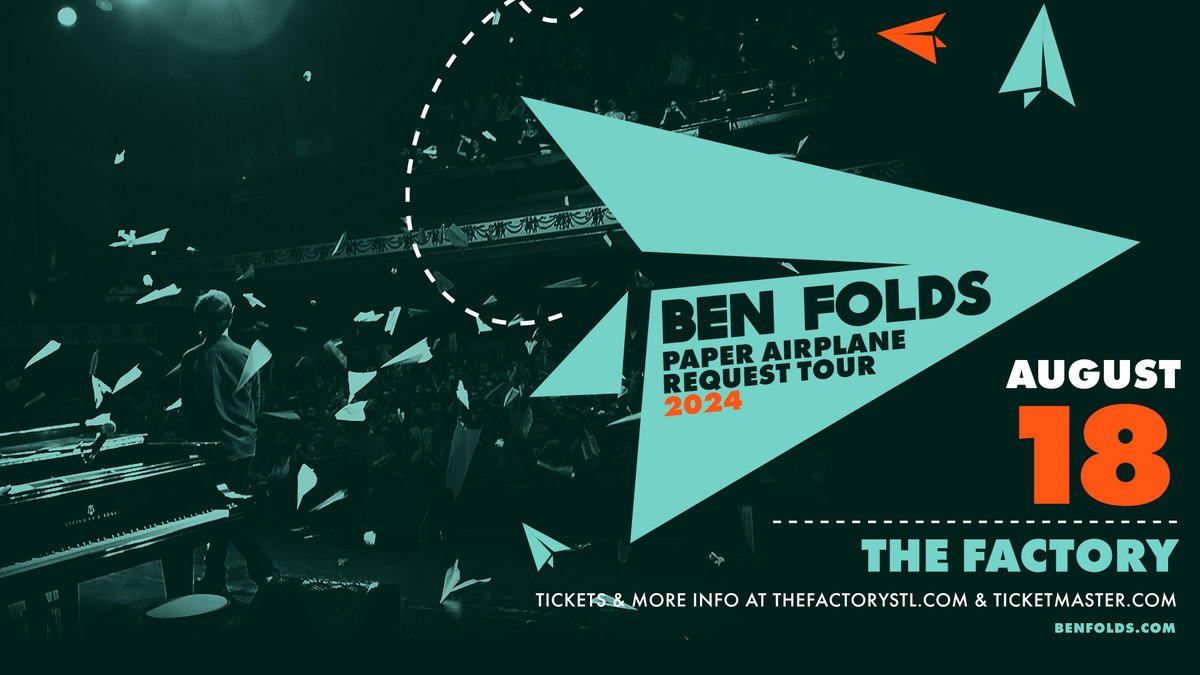 🎹 𝙅𝙐𝙎𝙏 𝘼𝙉𝙉𝙊𝙐𝙉𝘾𝙀𝘿 | Ben Folds is bringing his fantastic Paper Airplane Request Tour to #TheFactorySTL on Sunday, August 18th! 🚨 𝗣𝗥𝗘𝗦𝗔𝗟𝗘 𝗦𝗜𝗚𝗡𝗨𝗣 | fctry.live/BenFoldsPresale 🎟️ Tickets On Sale Fri (04.05) | fctry.live/BenFolds