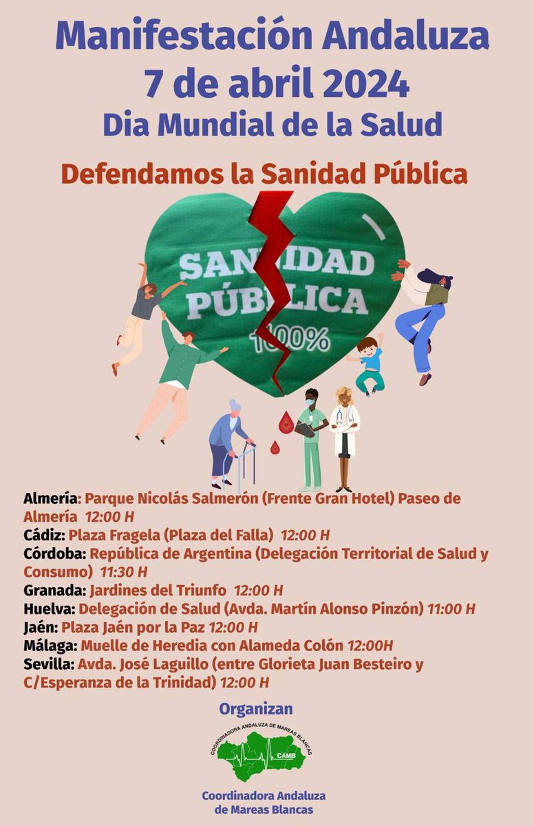 ❌️La sanidad es un derecho fundamental
⭕️Nos sumamos y apoyamos la manifestación en defensa de la sanidad pública Andaluza
📣El gobierno Andaluz nos roba la sanidad pública, te roba tus derechos
📆 7 Abril 2024 en todas las provincias andaluzas
#cortesactualizadosya 
#sas