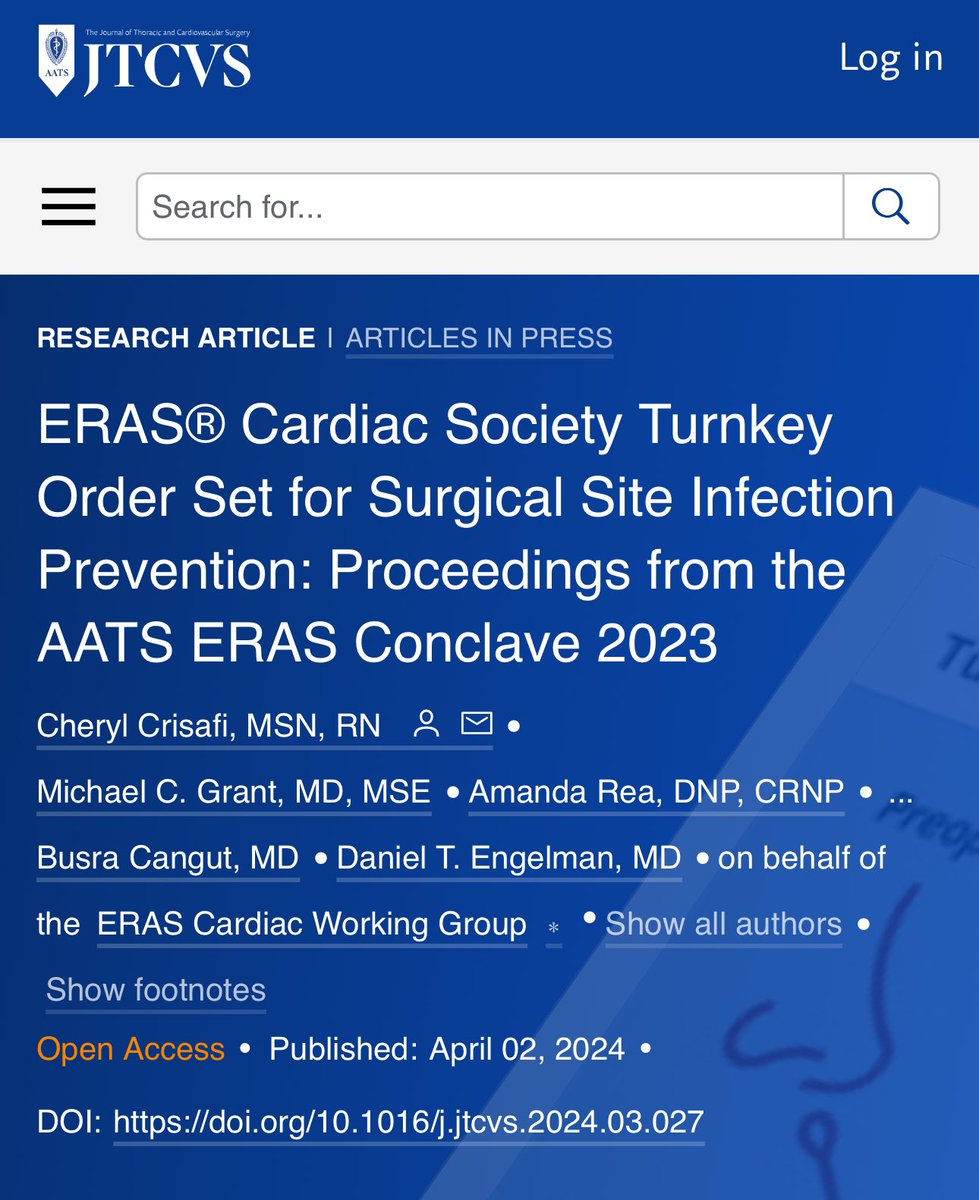Busra Cangut, MD, MS (@busracangutmd) on Twitter photo Hot off the press🔥- check out our new paper on prevention of surgical site infections in cardiac surgery 🫀 <a href="/eras_cardiac/">Eras_cardiac</a>
Read more ➡️ jtcvs.org/article/S0022-… Hot off the press🔥- check out our new paper on prevention of surgical site infections in cardiac surgery 🫀 <a href="/eras_cardiac/">Eras_cardiac</a>
Read more ➡️ jtcvs.org/article/S0022-…