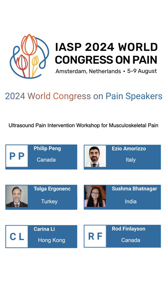 IASP 2024 World Congress on Pain

We're excited to welcome you to the "Ultrasound Pain Intervention Workshop for Musculoskeletal Pain"

 #MusculoskeletalPain #Ultrasound
 #painmanagement