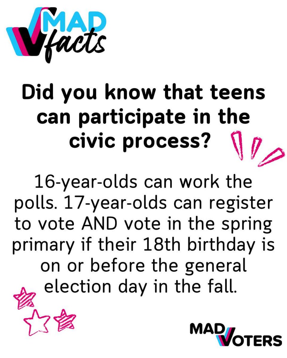 If you'll be 18 on or before 11/5/24, make sure you're registered to vote, because you can vote in the May primary on 5/7/24! Register at indianavoters.com. 
#madvoters #mutuallyassureddemocracy #getmadindiana #standupfightback #VoterRegistration #ElectionDay #2024Election