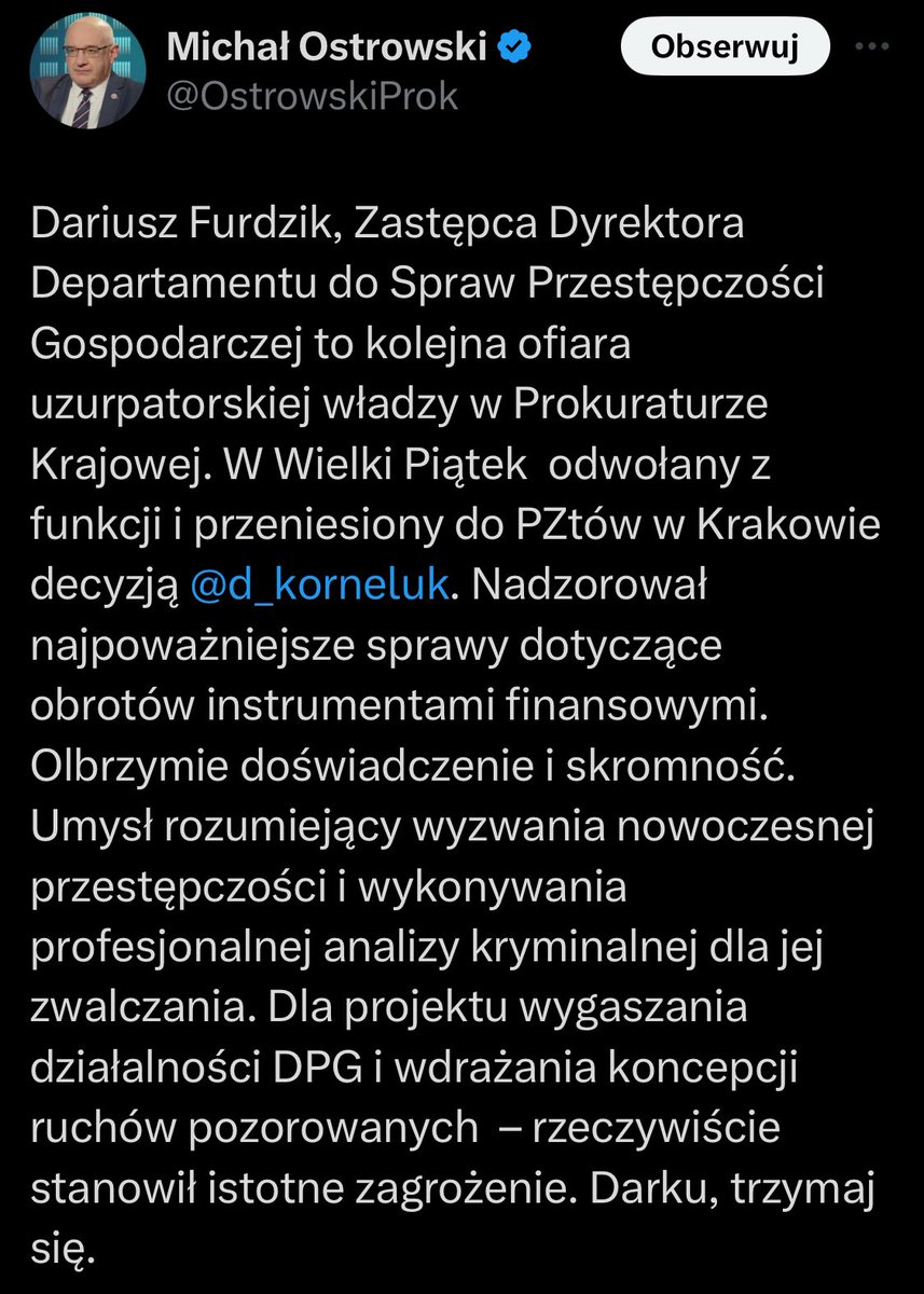 💬 Z Raportu LSO za rok 2018 - Królowie życia w prokuraturze „dobrej zmiany” 👇 „Pan prok. Dariusz Furdzik - prokurator Prokuratury Rejonowej Śródmieście Zachód w Krakowie od 01 lutego 2009r.; w dniu 16 maja 2016r. delegowany do Prokuratury Krajowej; 24 października 2016r.…