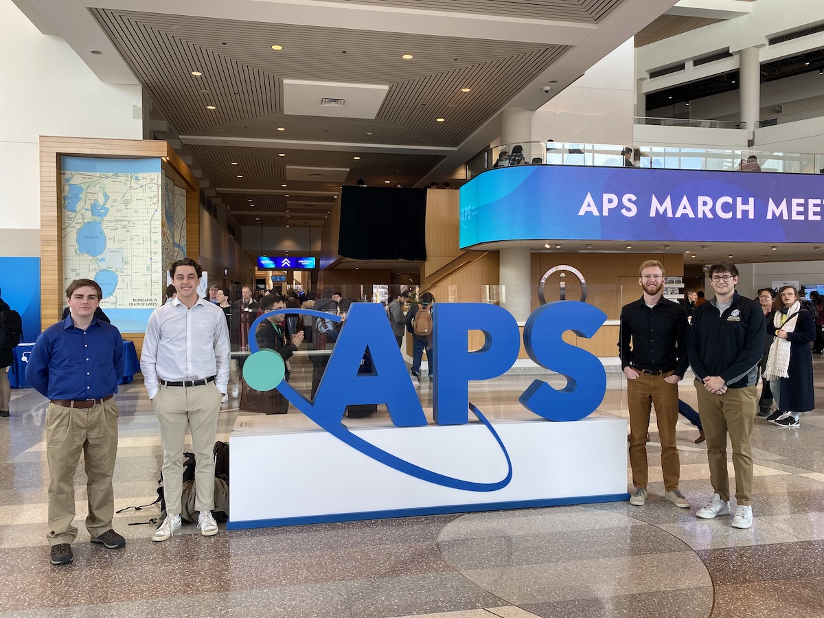Four #SDState physics majors — Cole Brown, Gavin Baker, Matthew Wieberdink and Jax Wysong — presented their research on Heusler alloys at the American Physical Society's annual meeting March 3-8 in Minneapolis. 🔗: bit.ly/3xlNqVn