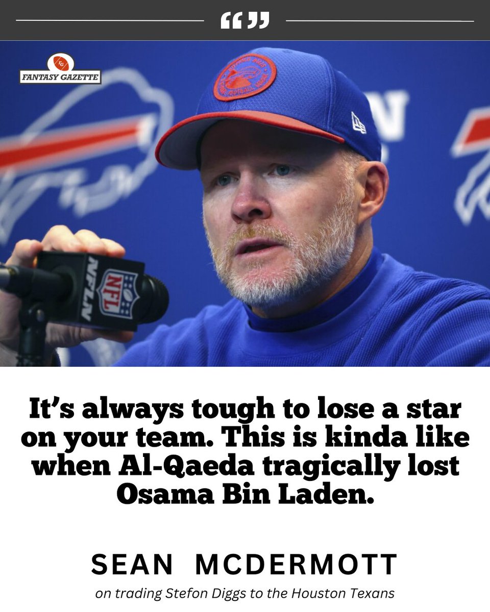 FantasyGazette_'s tweet image. Bills HC Sean McDermott on trading Stefon Diggs to the Houston Texans: