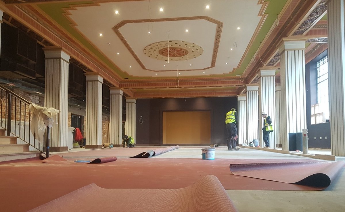 Taken 94 years later, this photograph shows the same room nearing completion. The windows are the original ones, expertly restored. The fibrous plaster ceiling is a faithful copy of the original, but with a unique colour scheme. (Photograph courtesy of Mark Nicholson).