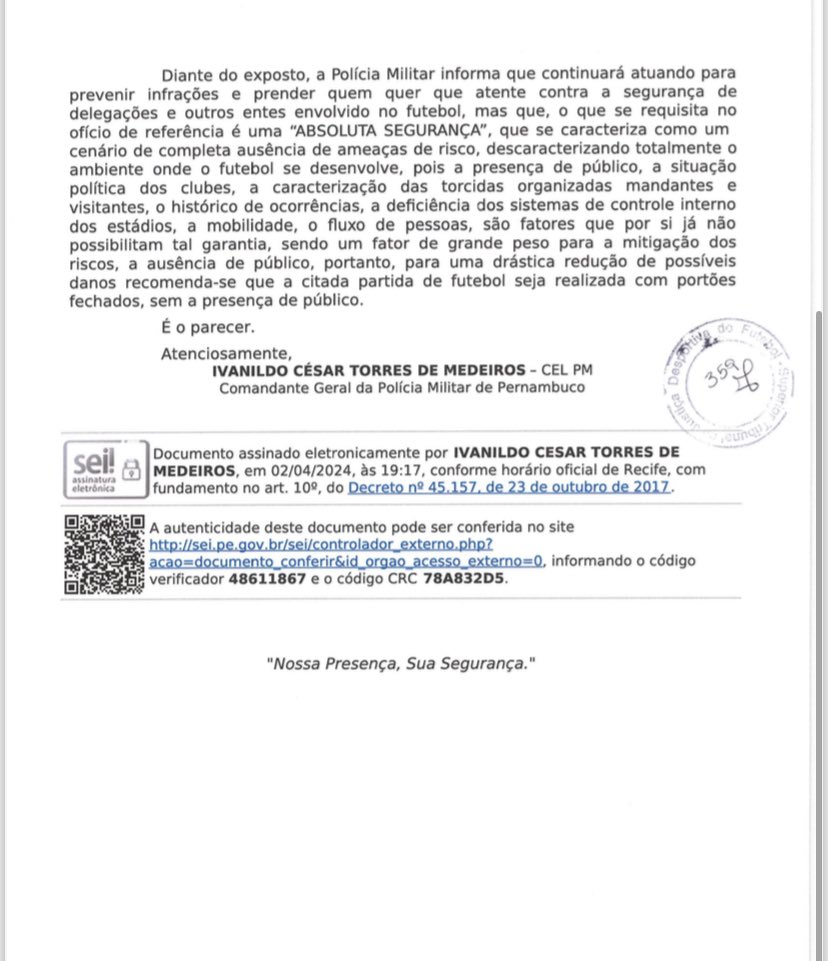 Só garante ABSOLUTA SEGURANÇA se o jogo entre Sport x Ceará for com os PORTÕES FECHADOS.

Essa é a nota da Polícia Militar de Pernambuco com o seu "esquema de segurança". 

Em outras palavras, eu não dou conta do meu próprio quintal. Que lástima.