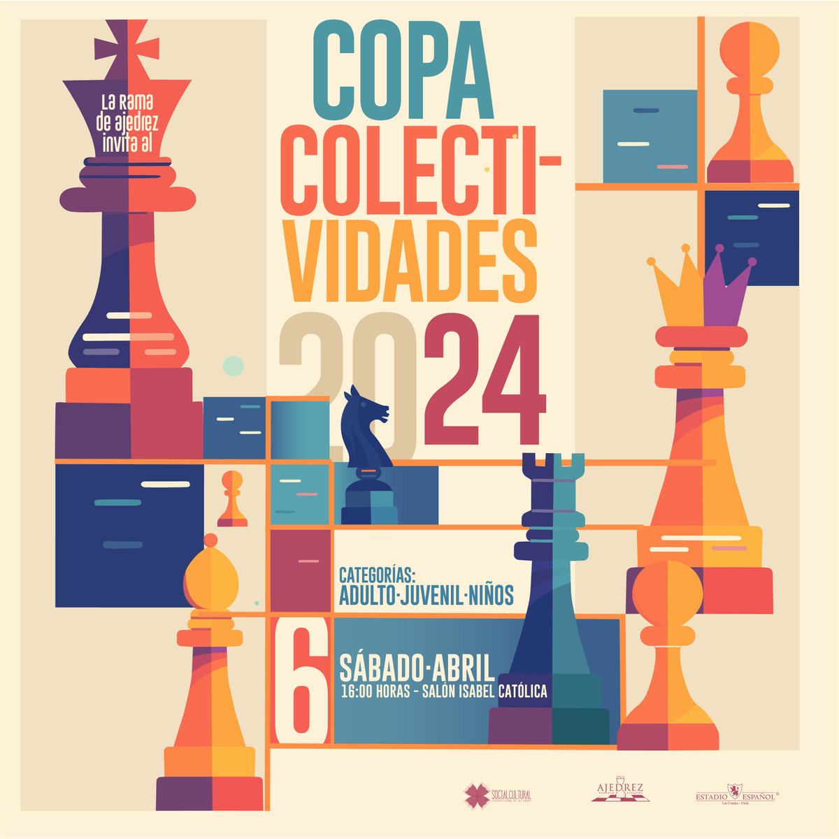 ¡La estrategia y el ingenio se encuentran en la Copa Colectividades de Ajedrez 2024! ♟️🏆 La Rama de Ajedrez te invita a participar en este emocionante torneo, que se llevará a cabo el sábado 6 de abril a las 16:00 horas en el Salón 'Isabel La Católica'. #EstadioEspañol #Ajedrez