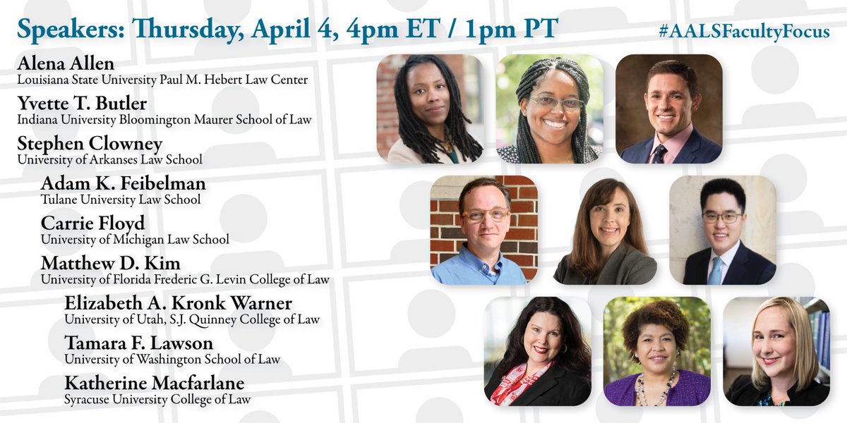 Tomorrow at 4pm ET/1pm PT AALS will host a free webinar for law students & graduates interested in learning how to become a law professor. Hear from recently hired faculty, hiring chairs, & deans who will discuss the pathways to the legal academy. teach.aals.org/events/webinar/