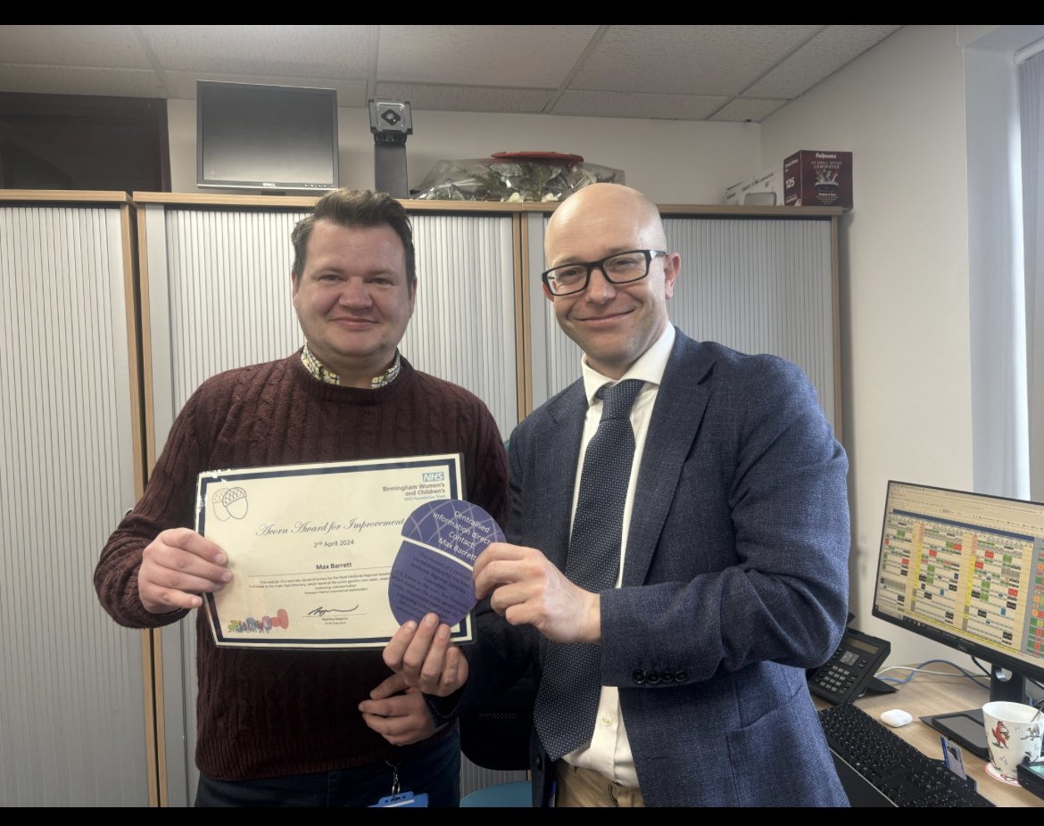 2nd Acorn presented to Maximilian for introducing a centralised directory to improve communication and efficiency within the West Midlands 🧬 Hub. Excellent improvement with accessibility of accurate information. Max has his next few projects ready and waiting! <a href="/BWC_NHS/">BWC NHS Trust</a>