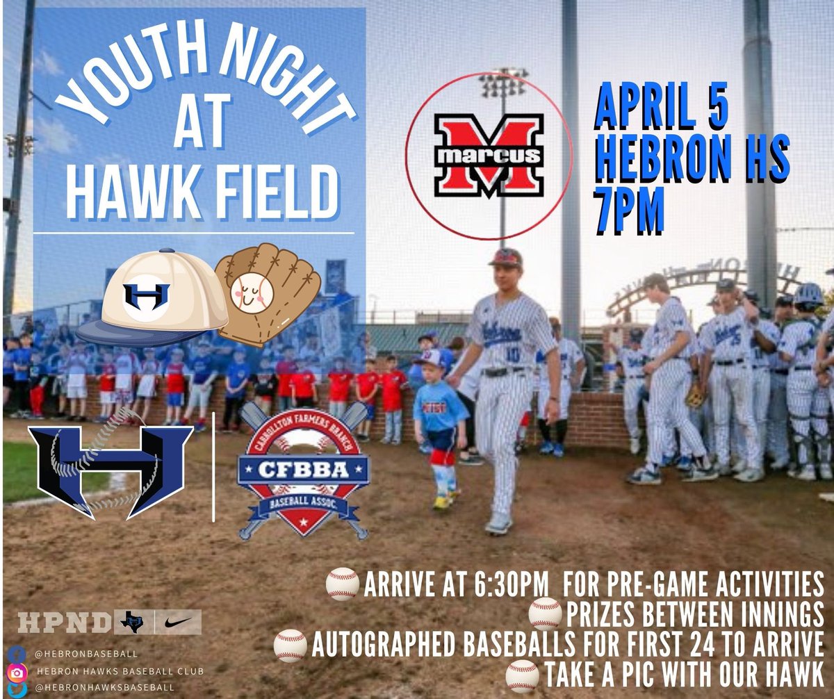 Hebron’s youth night is this Friday. We hope to see you all there! @HebronBaseball