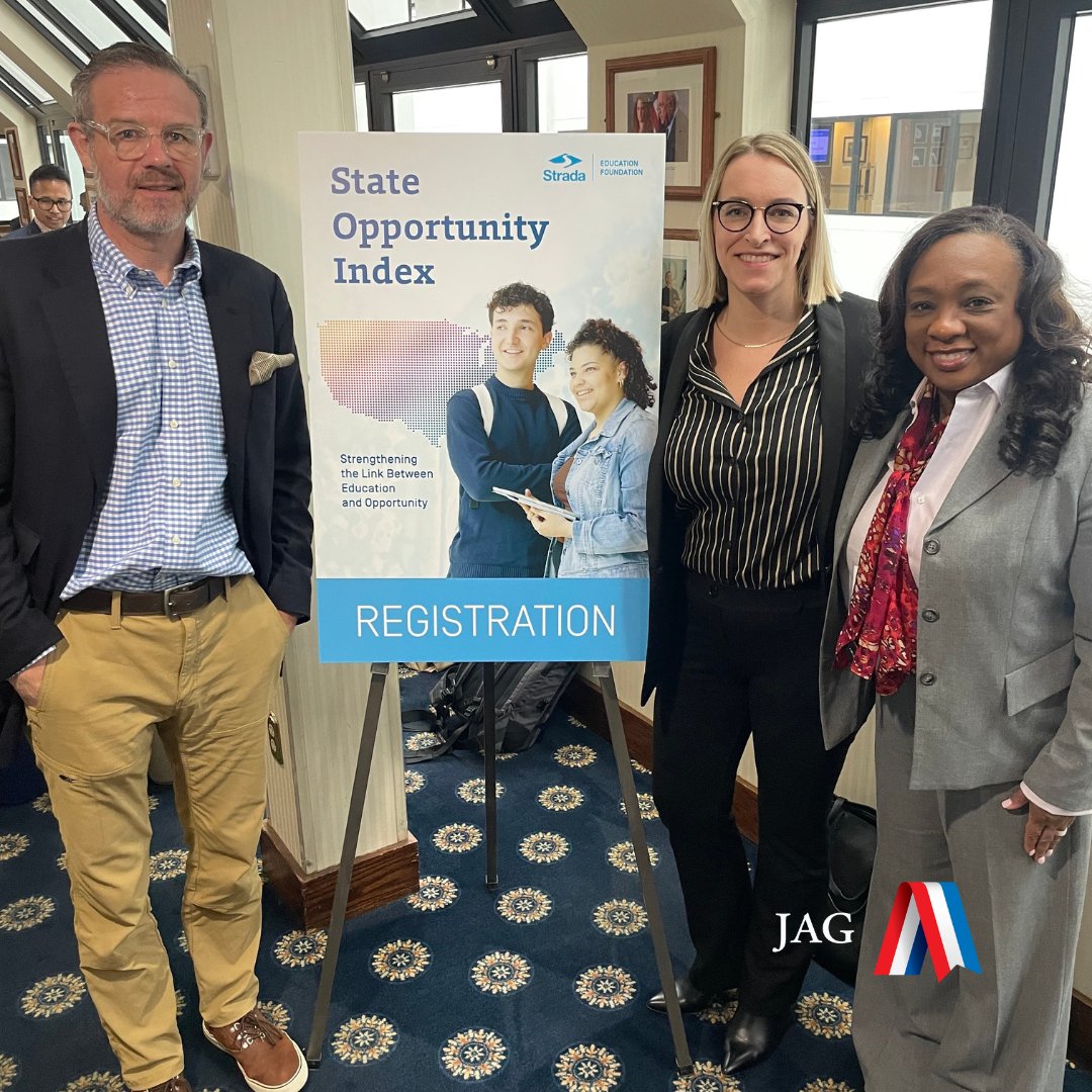 JAG's senior leadership attended the @stradaeducation release of the #StateOpportunityIndex, highlighting five key areas linking education and employment. A vital resource for stakeholders to drive progress for students and employers! 🙌

#opportunity #nonprofit