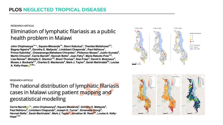 Two landmark Malawi papers on lymphatic filariasis (LF) @PLOSNTDs 1. National LF elimination - second sub-Saharan African (SSA) country to achieve. 2. National LF clinical case estimates & map - first SSA country. Success through effective leadership & collaboration #BeatNTDs
