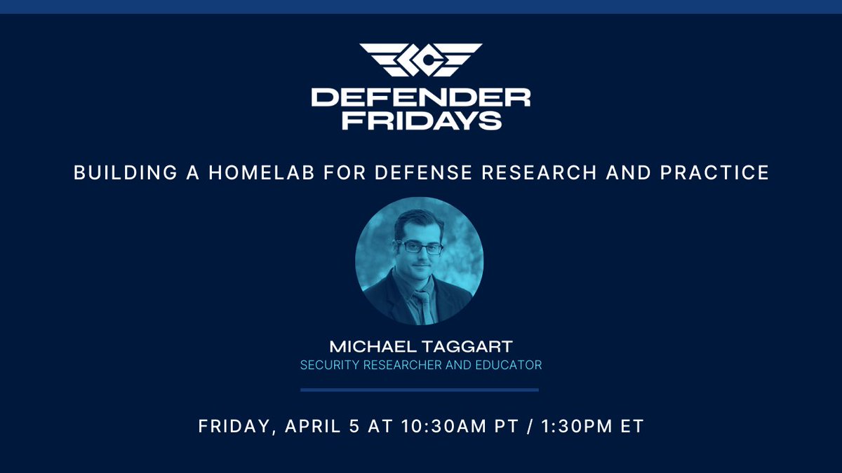 Michael Taggart, Security Researcher and Educator, joins us for DEFENDER FRIDAYS this week to discuss building a homelab for defense research and practice. Register for the series: lc.pub/3VLTL6E #cybersecurity #infosec
