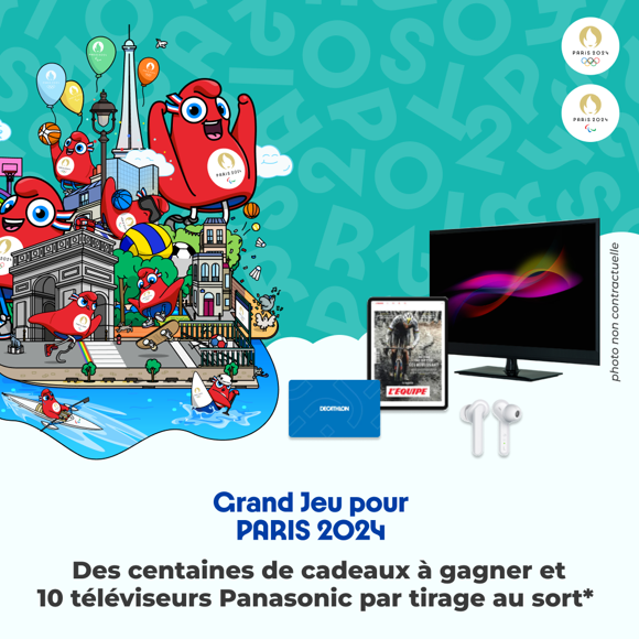 Grand Jeu pour #Paris2024 À l’occasion des Jeux Olympiques et Paralympiques de Paris 2024 tentez de gagner de nombreux lots dont 4 téléviseurs Panasonic, de quoi permettre de suivre les épreuves confortablement depuis chez vous 🛋️ 👉 urlz.fr/q893 #LaPosteParis2024