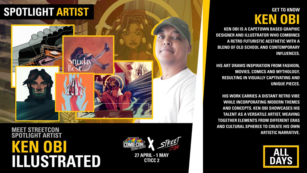 Mother City! One of your own 🔥 street artist is coming to <a href="/ComicConCPT/">Comic Con Cape Town</a>  to light up the Artist Alley floor. Come meet graphic designer and illustrator @_Ken_obi_ on all days!