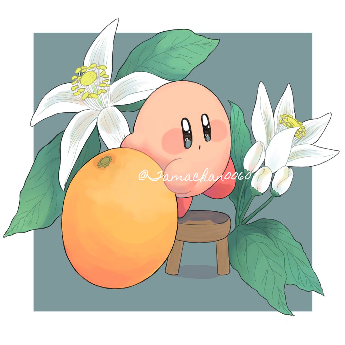 kirby solo blush blue eyes simple background closed mouth flower food  illustration images