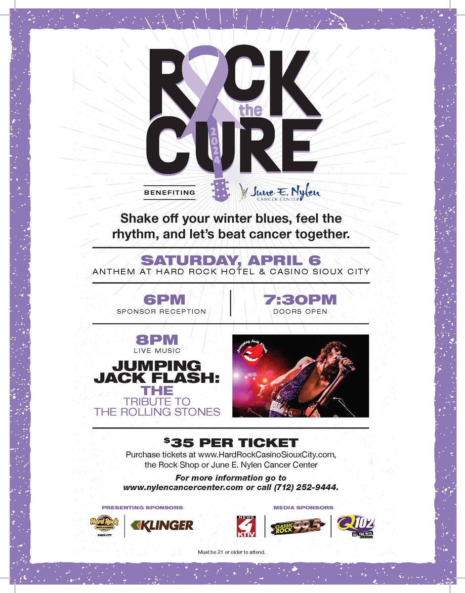 We're proud to be a sponsor for the @NylenCC's Rock the Cure concert on Saturday, April 6th at the @HardRockHotelSC in Sioux City, IA! Help us support the cancer center and the amazing work they do fighting against the disease! #CureForCancer #MakeADifference