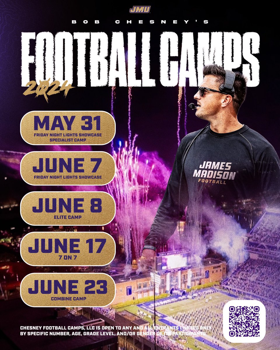 JMU specialists camp for kickers, punters & snappers on May 31! Come out to get coached and compete!! *(Camp will be held in the morning, Friday night is for position players)