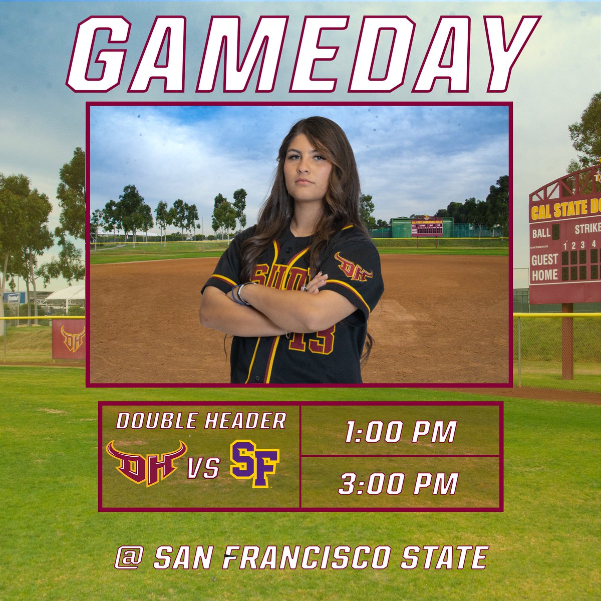 Gameday! @CSUDHsoftball begins their series against San Francisco State in a doubleheader on the road today. ⏰: 1 pm & 3 pm 📍: San Francisco, CA 📺: ccaanetwork.com 📊: bit.ly/3xuZD9Z