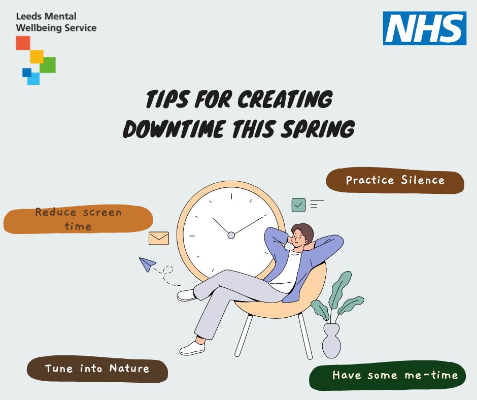 Here are some quick mental health downtime tips to help you unwind this spring: Take some time to relax, unwind, and recharge. Your mind will thank you for it! #MentalHealthMatters 💆‍♂️💭