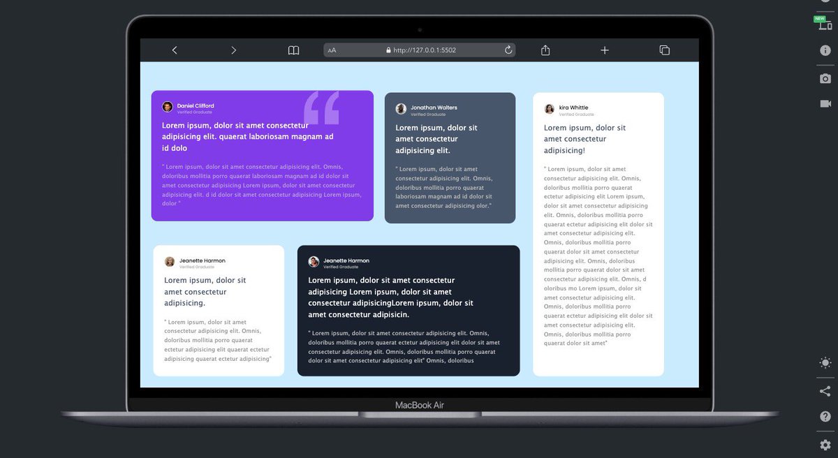 uthman_code's tweet image. Day 39 of #100daysofcode: Taking it back to Day 36 when I crafted a mobile-friendly testimonial webpage. Today, I expanded upon it and designed a desktop version using HTML and CSS. Progressing steadily in my frontend journey! 💻🌟 #coding #webdev #HTML #CSS