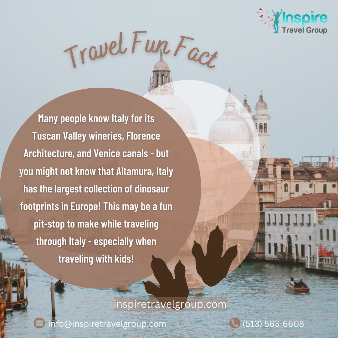 Unlock the secrets of Italy beyond the gondolas! 🚣‍♂️✨ Discover unexpected wonders from Venice's iconic canals to Altamura's prehistoric steps. . #ItalyAdventures #DinoDiscoveryItaly #AltamuraFootprints #FamilyTravelGoals'
#TravelItaly #VeniceViews #HiddenGemsItaly  #FunFact