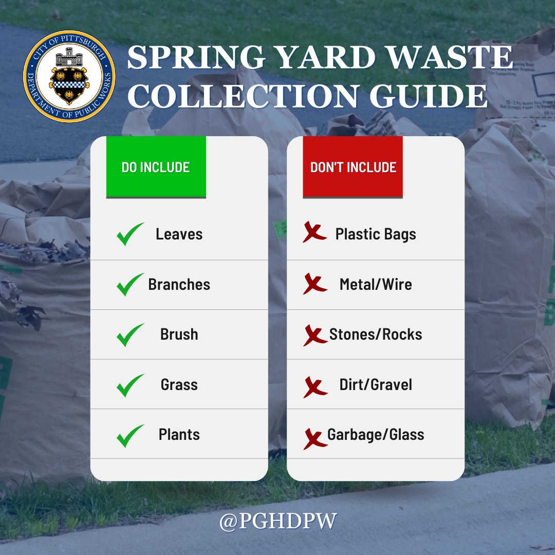 Spring is here, and you know what that means: our Environmental Services team will offer curbside Yard Debris pickup on April 20, 2024! For more information about pickup requirements and the city's year-round drop-off locations, visit pittsburghpa.gov/dpw/leaf-waste