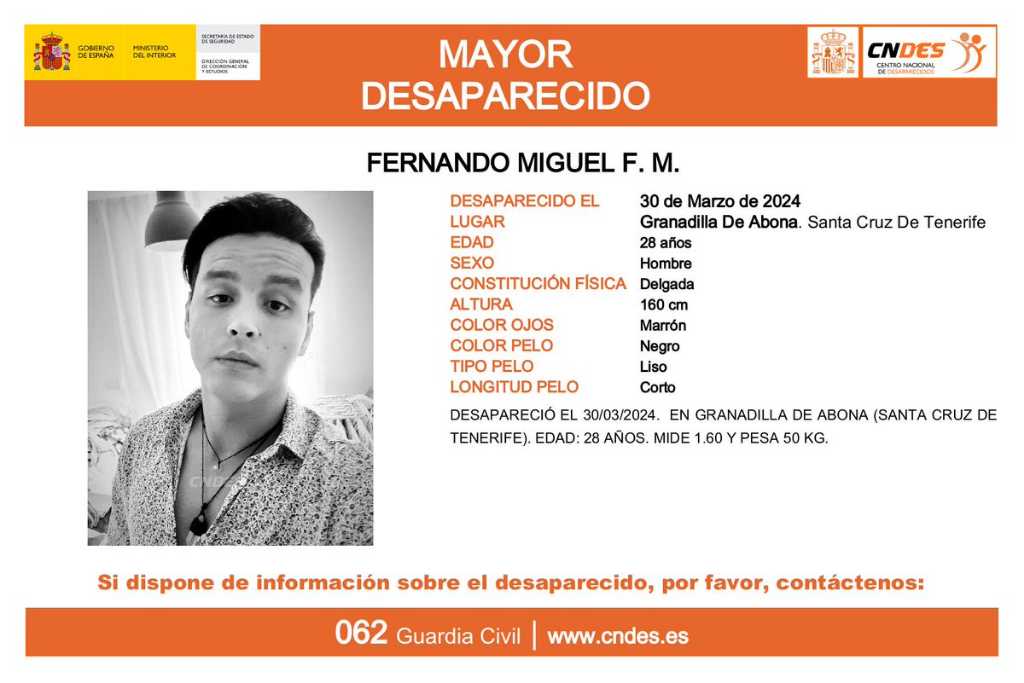 guardiacivil's tweet photo. ⚠️Alerta #DESAPARECIDO⚠️

Ayúdanos a encontrarle

➡️Fue visto por última vez en Granadilla de Abona (Sta. Cruz de Tenerife)

➡️Colabora y haz RT 

Si tienes alguna información:
📩https://t.co/HvJp9bnYEs…. 
📞062 @guardiacivil https://t.co/EXjCcC7B6C