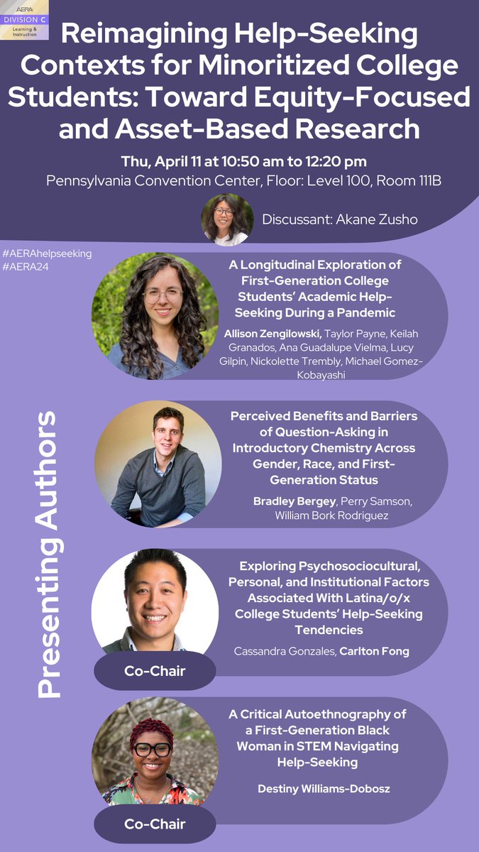 ‼️🗣️ #AERA24 community Us Help-Seeking scholars got somethin to say! Join us on Thursday for the #AERAhelpseeking symposium @AERADivC (2b). Presenters include @carlton_fong @ZengilowskiEd @HeyTpayne @bradleybergey @DestinyEdpsych Discussant: Dr.Akane Zusho