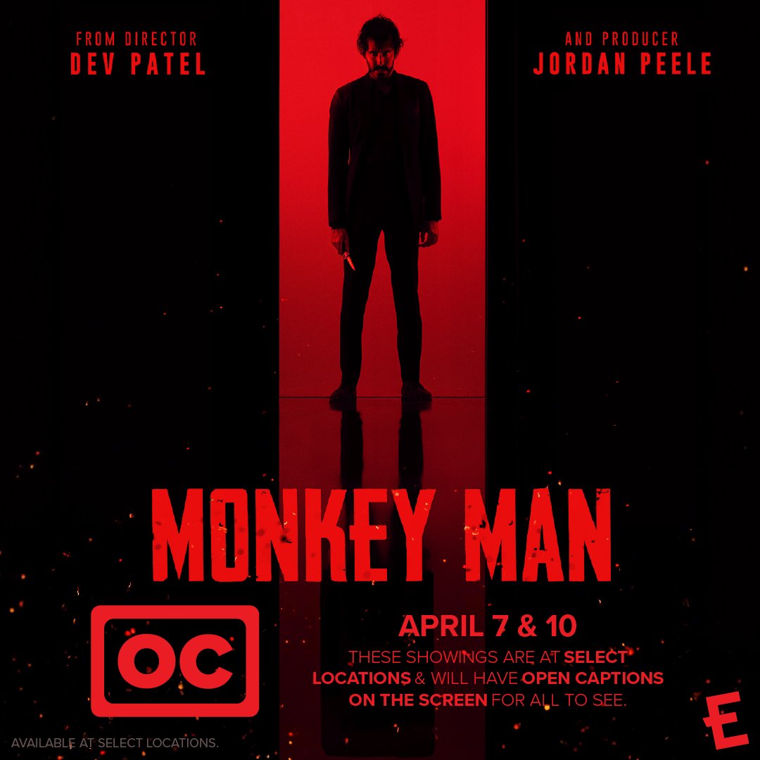 Join us for our Open Caption film of Monkey Man on April 7th & 10th! 🙈 *Available at select Emagine locations with subtitles on the screen for all to see* #dune2 #opencaptionatemagine