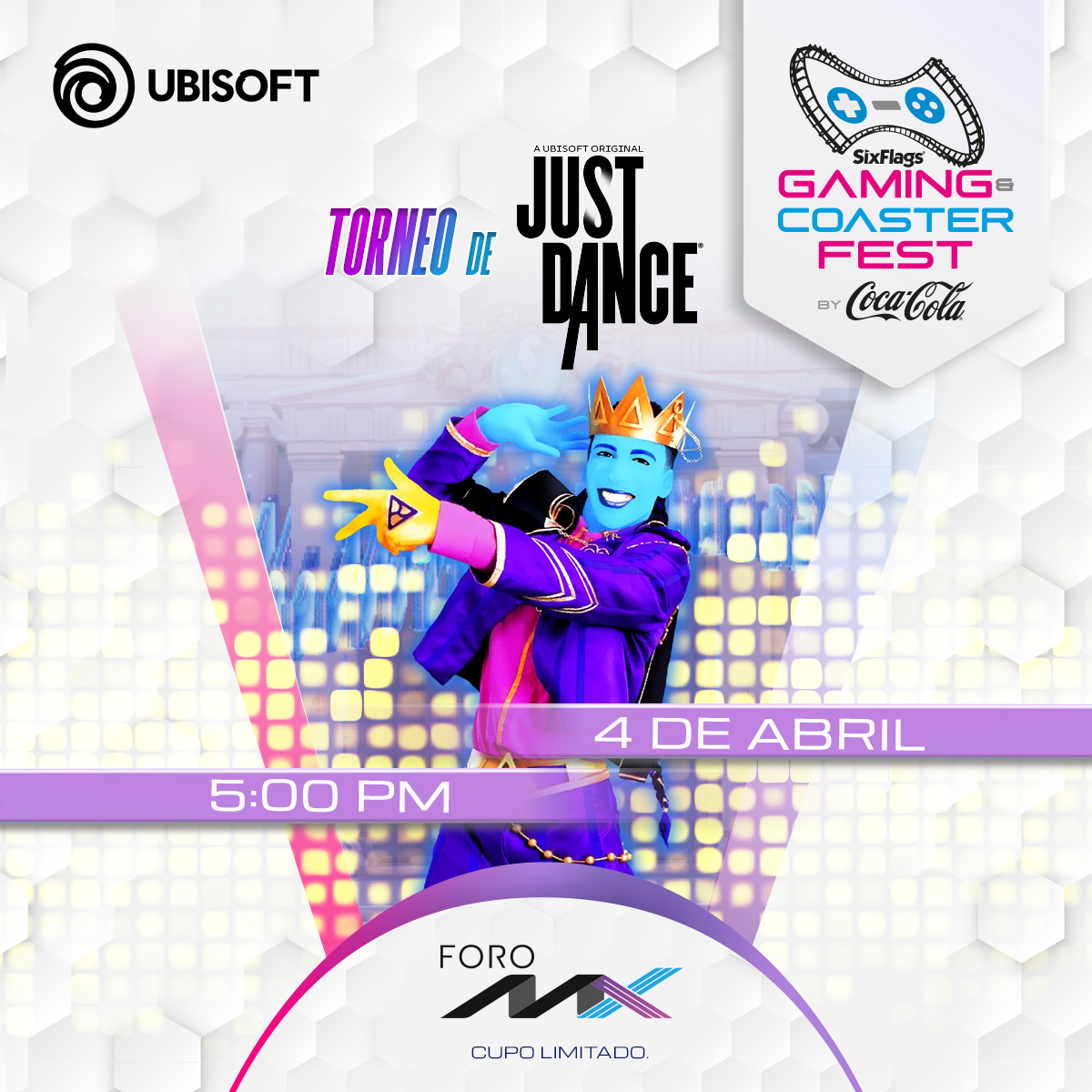 ESixGamingMX's tweet photo. Y calienta los pasos de baile en el #ForoMX con #JustDance en la pantalla gigante y experimenta la diversión al siguiente nivel con sorpresas para los participantes y las mejores porras en el #GamingandCoasterFest en @SixFlagsMexico mañana 5:00pm🕺🪩 https://t.co/BCjyClmxid