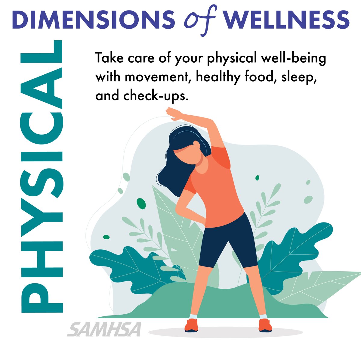 samhsagov's tweet photo. The life choices you make can affect your physical health, #MentalHealth & overall well-being.
Incorporate dimensions of wellness into your life—like 🏈 physical wellness 🥗—which can help better manage your condition & experience of recovery. #NationalWalkingDay https://t.co/t7EjFb72iI