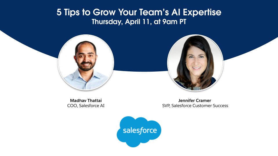 How can you best elevate your team's AI expertise? Join our virtual event on April 11th, where we'll unveil our top 5 tips for upskilling your team to foster an innovative AI culture. Register today! sforce.co/3PPCAgG
