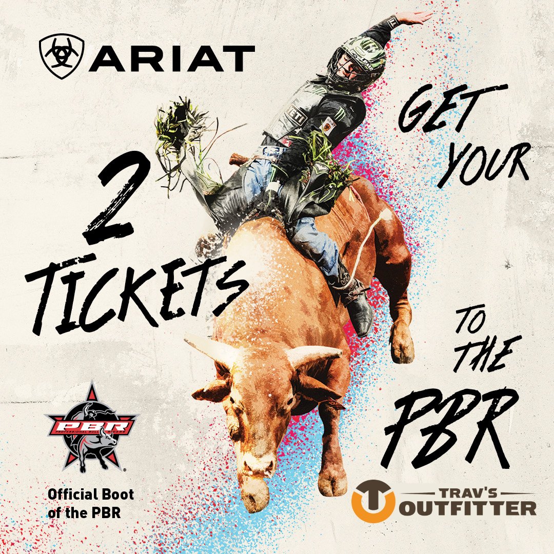 Just a few more days until the PBR in Sioux Falls! Spend $150 in-store on Ariat and get 𝑻𝑾𝑶 𝑭𝑹𝑬𝑬 𝑻𝑰𝑪𝑲𝑬𝑻𝑺 to the thrilling bull riding action! 

#travsoutfitter #ariat #pbr #freetickets