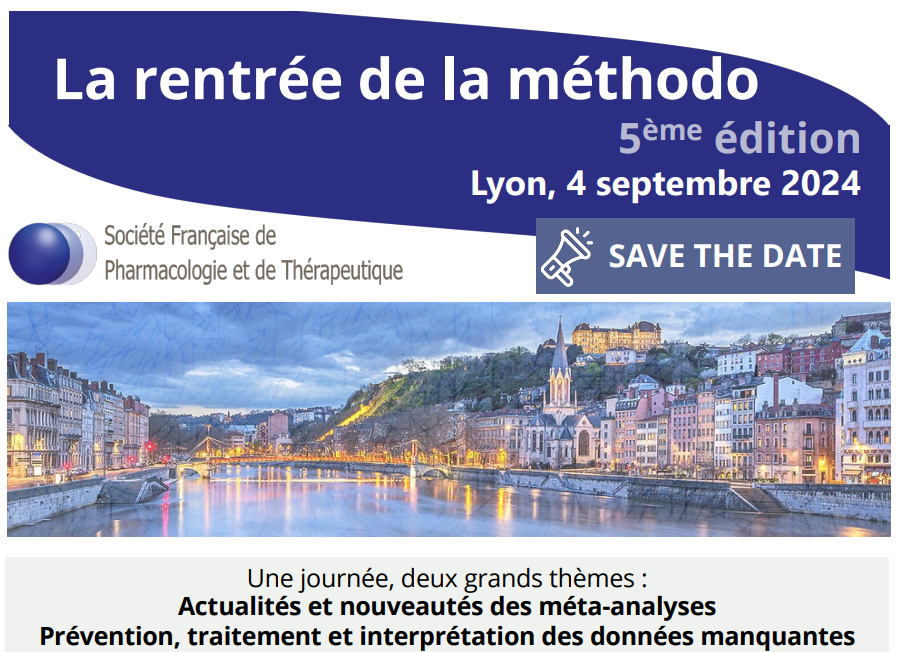 Rentrée de la méthodo 2024 : une journée, 2 grands thèmes 1️⃣ Actualités et nouveautés des méta-analyses 2️⃣ Prévention, traitement et interprétation des données manquantes 📍 Lyon 📅 04 sept 2024 📝 Programme détaillé à venir Infos et inscriptions : sfpt-fr.org/gt-pcm-actuali…