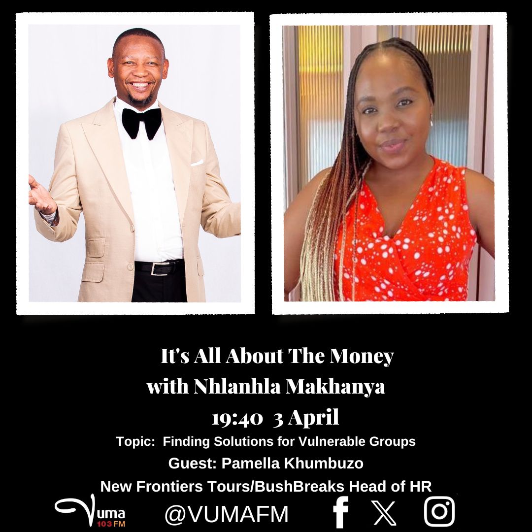 #ItsAllAboutTheMoney with @NhlanhlaMak Produced by @Zowakha From 19:00-20h00 Subject: #DailyHeadliners and Finding Solutions for the Vulnerable Groups ON AIR: We will be joined by @likhanyiletm and @NewFrontiersTours @BushBreaks Studio: 086 10 10 300 VN: 073 709 1991