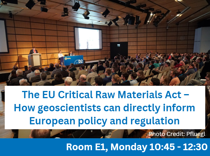 Starting the #EGU24 week strong with an exciting Union Symposium on the EU Critical Raw Materials Act and how researchers can engage with it! 

Join in to hear about how researchers can get involved with the topic and #science4policy!

@EfgInfo @BritGeoSurvey @EuroGeoSurveys