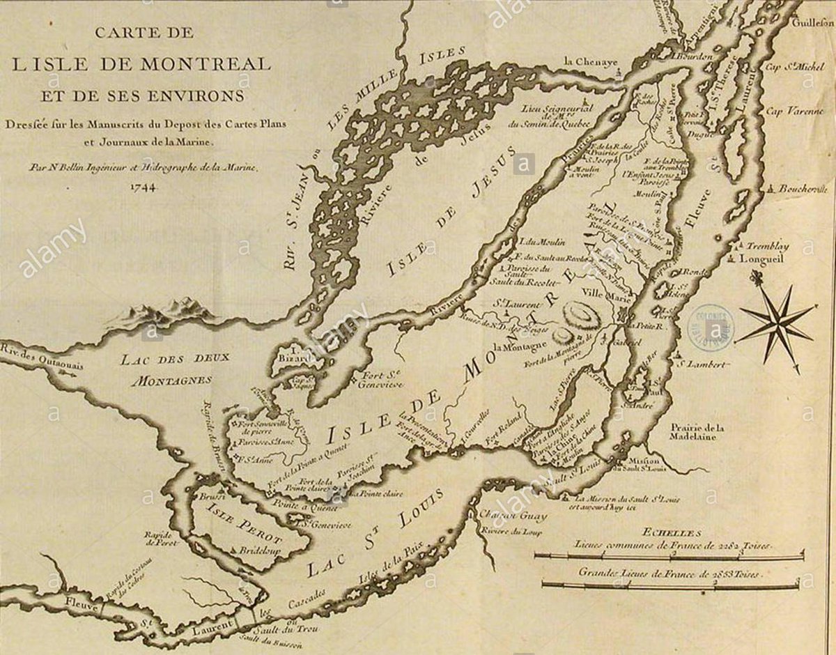 An 18th century map of the Island of Montréal, revealing where several small rivers once ran freely - before they were canalized or buried as underground sewer lines.