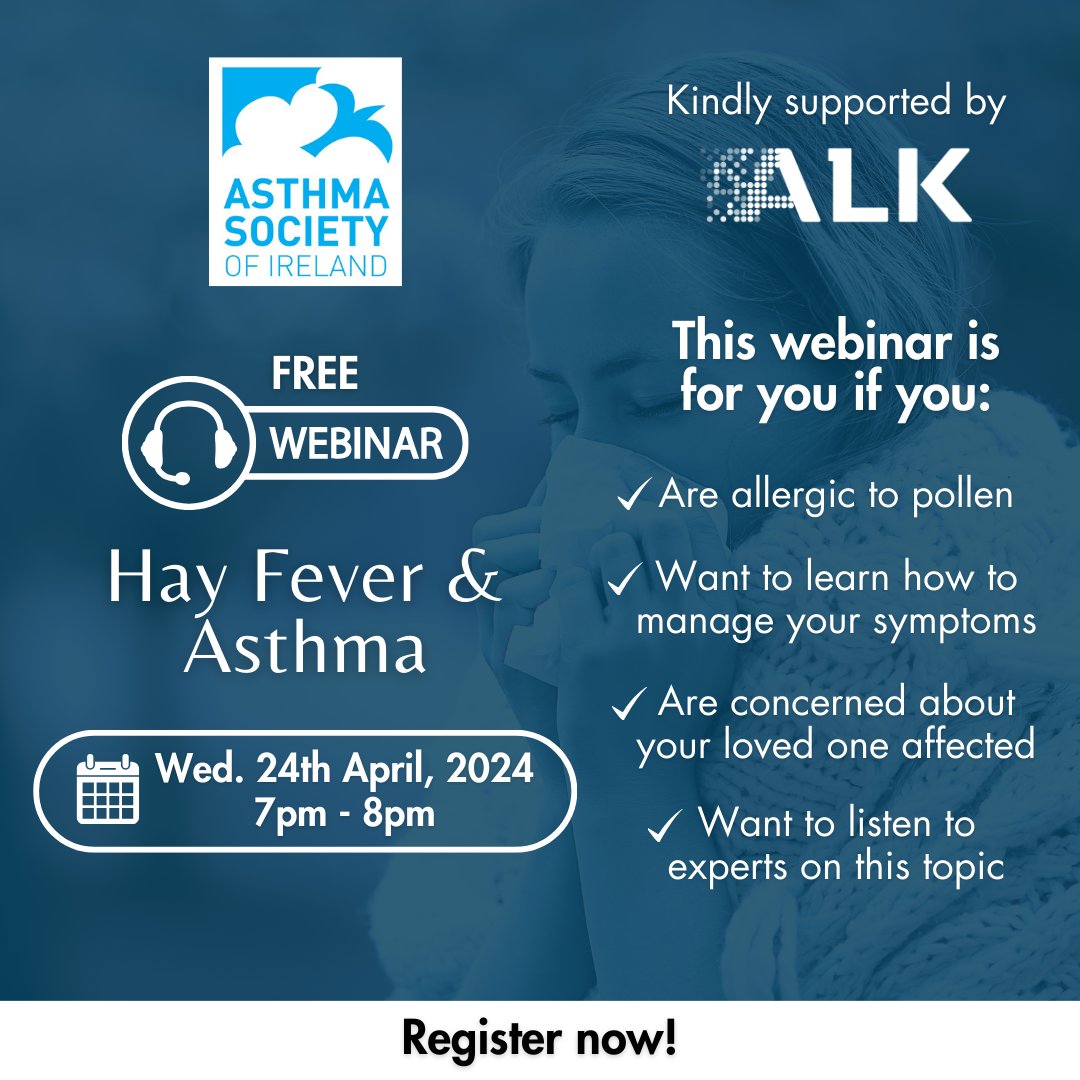 Join us for a FREE webinar to learn about the hay fever triggers and effectively manage symptoms to maintain optimal #asthma control. Register here 👉 bit.ly/Web-FB-Tw #ALK #AsthmaSociety