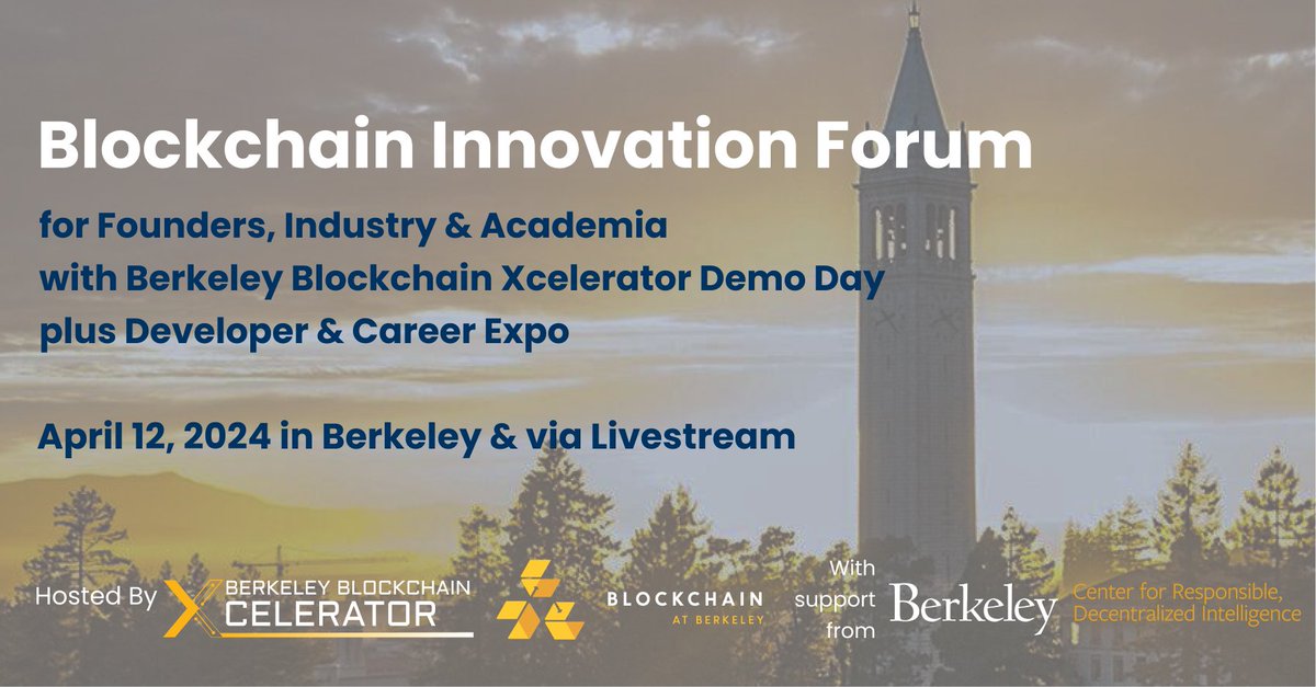 🎉 Register for the Blockchain Innovation Forum on Apr 12! Space is limited! Hosted by @Xcelerator @CalBlockchain with support from @BerkeleyRDI! Speakers from @ElectricCapital @Aptos @Circle @theoryvc @FTI_US @storyprotocol @EluvioInc @gensynai. lu.ma/berkeley_block…