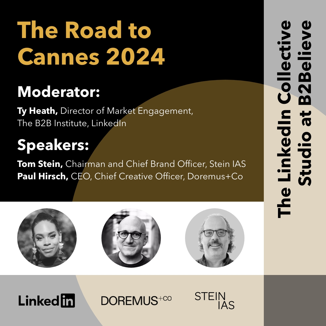Catch 2023 and 2022 Creative B2B Lions jury presidents Tom Stein and Paul Hirsch in this discussion with 2023 jurist Ty Heath LIVE from the @LinkedIn   Collective Studio at #B2Believe on April 4!

@LinkedInMktg