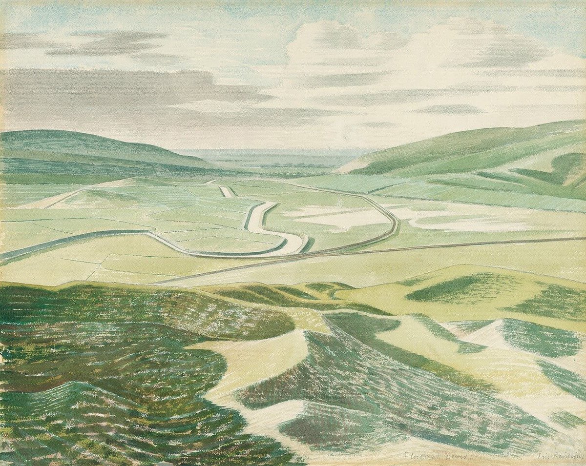 Floods at Lewes, Eric Ravilious, 1935. The original artwork appears to be in a private collection but has been on display at @TownerGallery I believe. #Sussex #EastSussex #SouthDowns