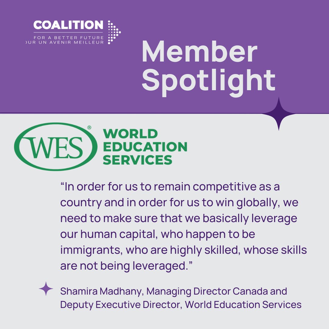 In this month's member spotlight, we are pleased to highlight the work of @WorldEdServices, an organization committed to setting up #immigrants to Canada for professional success. WES works to speed up the credentials process with evaluations and tools so that highly trained and…