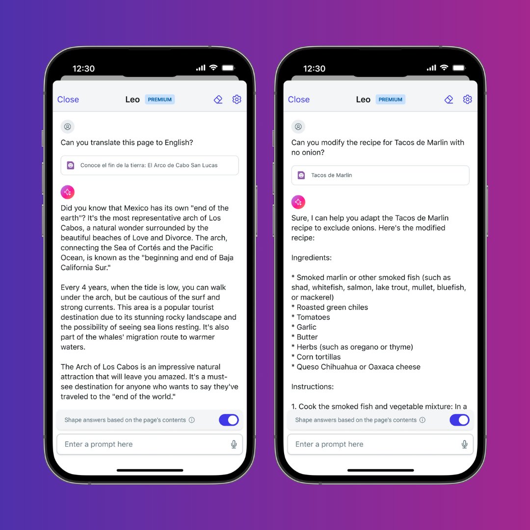 We just launched Brave's built-in AI Leo on iOS! 🥳 With Leo now on all platforms, you'll have this helpful and privacy-preserving assistant available at home, the office, and anywhere else.
