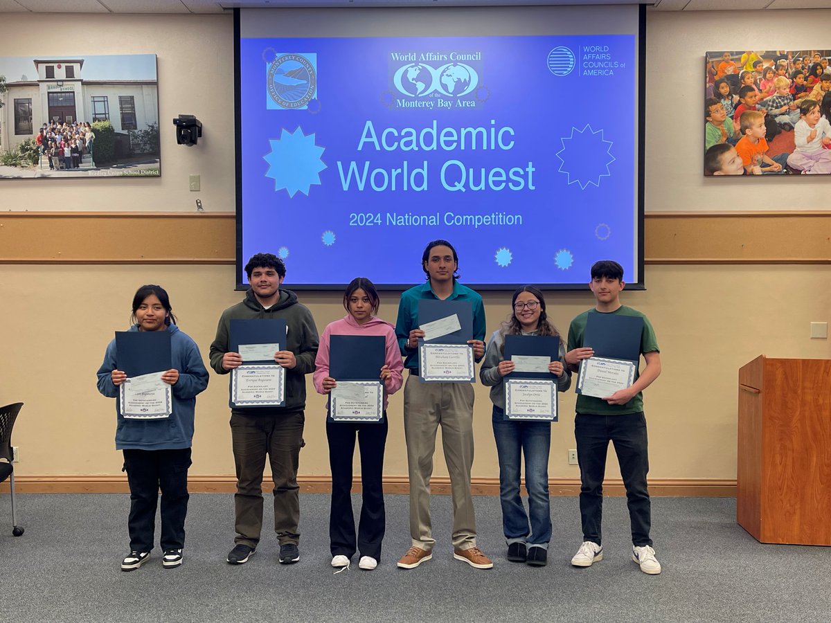 Congratulations to the Greenfield High School teams, who earned first place in the annual Academic World Quest contest and will advance to compete at the national level in Washington, D.C., on April 20th, 2024. Read more in our March 28 newsletter. montereycoe.org/about-us/commu…