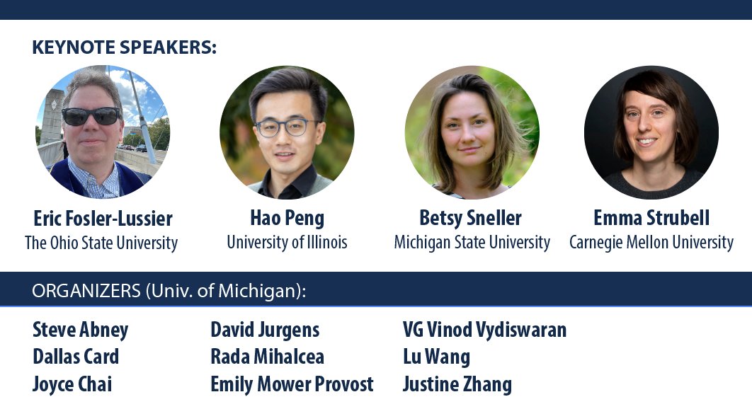 🎙️ Speaker Announcement🎙️
We're pleased to announce the keynote speakers to the 17th Midwest Speech & Language Days Symposium #MSLD2024, happening @UMich, April 15-16:

🌟Eric Fosler-Lussier @EricFos
🌟Hao Peng @haopeng_nlp
🌟Betsy Sneller @betsysneller
🌟Emma Strubell @strubell