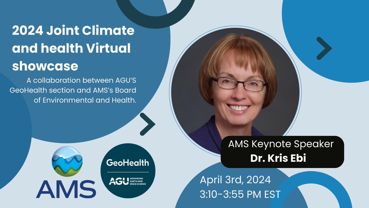 📍Our final keynote speakers features @KrisEbi from @uwglobalchange covering adaptation and health co-benefits of climate mitigation! Don't miss it! @AMS_Health @AguGeohealth