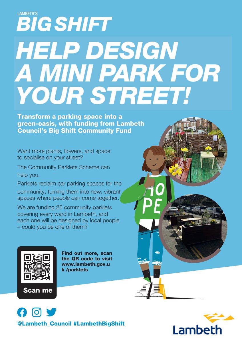 Help design a mini park or parklet for your street supported by the council's scheme. 👉Find out more lambeth.gov.uk/streets-roads-…