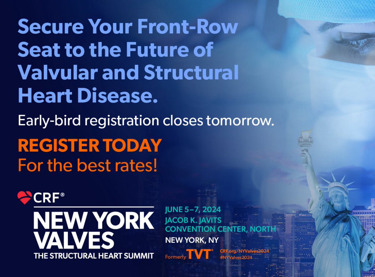 Do not miss the opportunity to attend to New York Valves, former TVT meeting. The future of #structural #Heart is here! Today is the last day for early bird registration! #TAVR #RadialFirst #CardioTwitter #NYValves