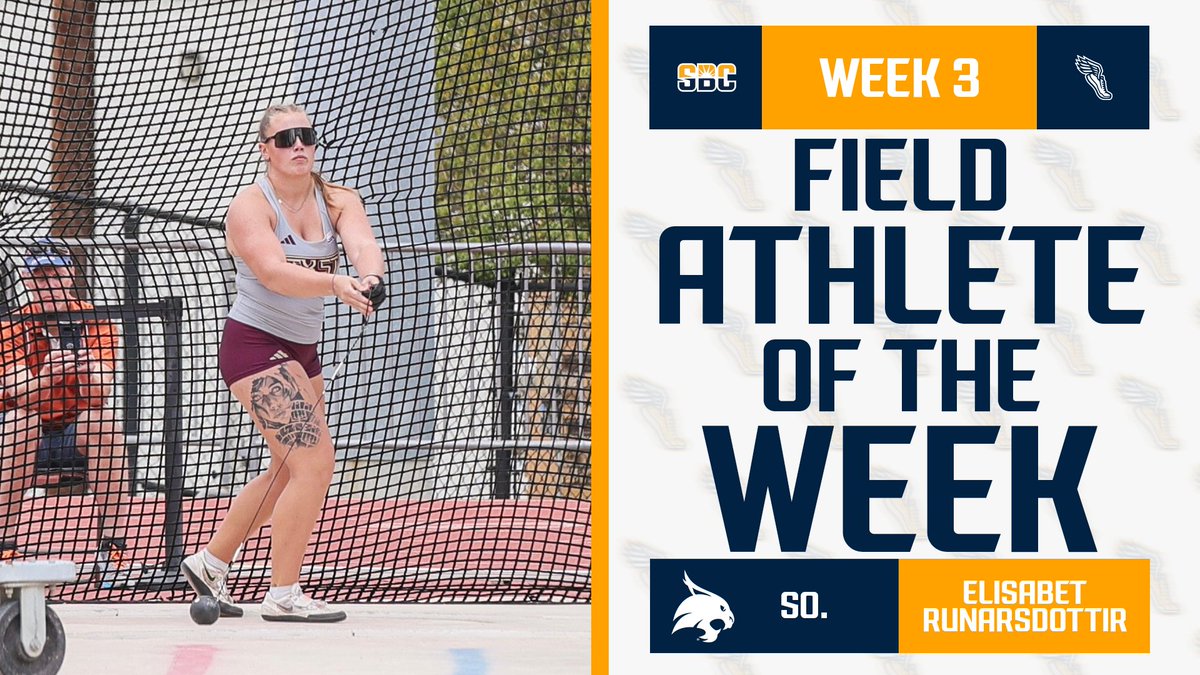 𝗕𝗢𝗢𝗠𝗜𝗡𝗚 𝗕𝗢𝗕𝗖𝗔𝗧. @TXStateTrack’s Elisabet Runarsdottir set another Icelandic national record in the hammer throw with a mark of 70.33m/230-9 to earn her second #SunBeltTF Women’s Outdoor Field Athlete of the Week honors this year. ☀️👟 📰 » sunbelt.me/43InAXw